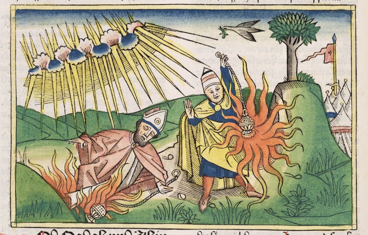 Leviticus 10:1-2 Nadab and Abihu offer unholy fire and die, from the Nuremberg Bible by German School