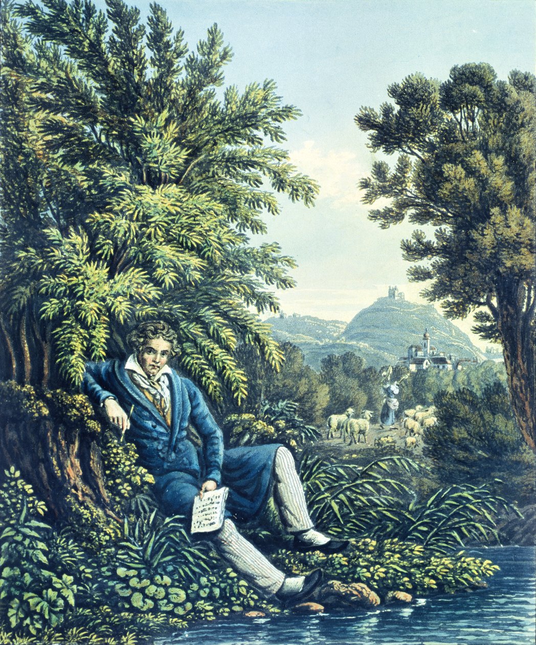 Ludwig van Beethoven by a River by German School