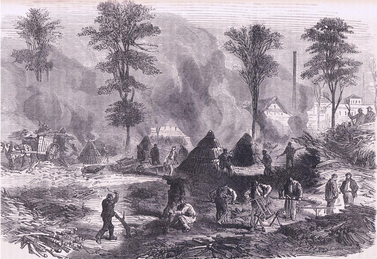 Making charcoal for gunpowder by German School