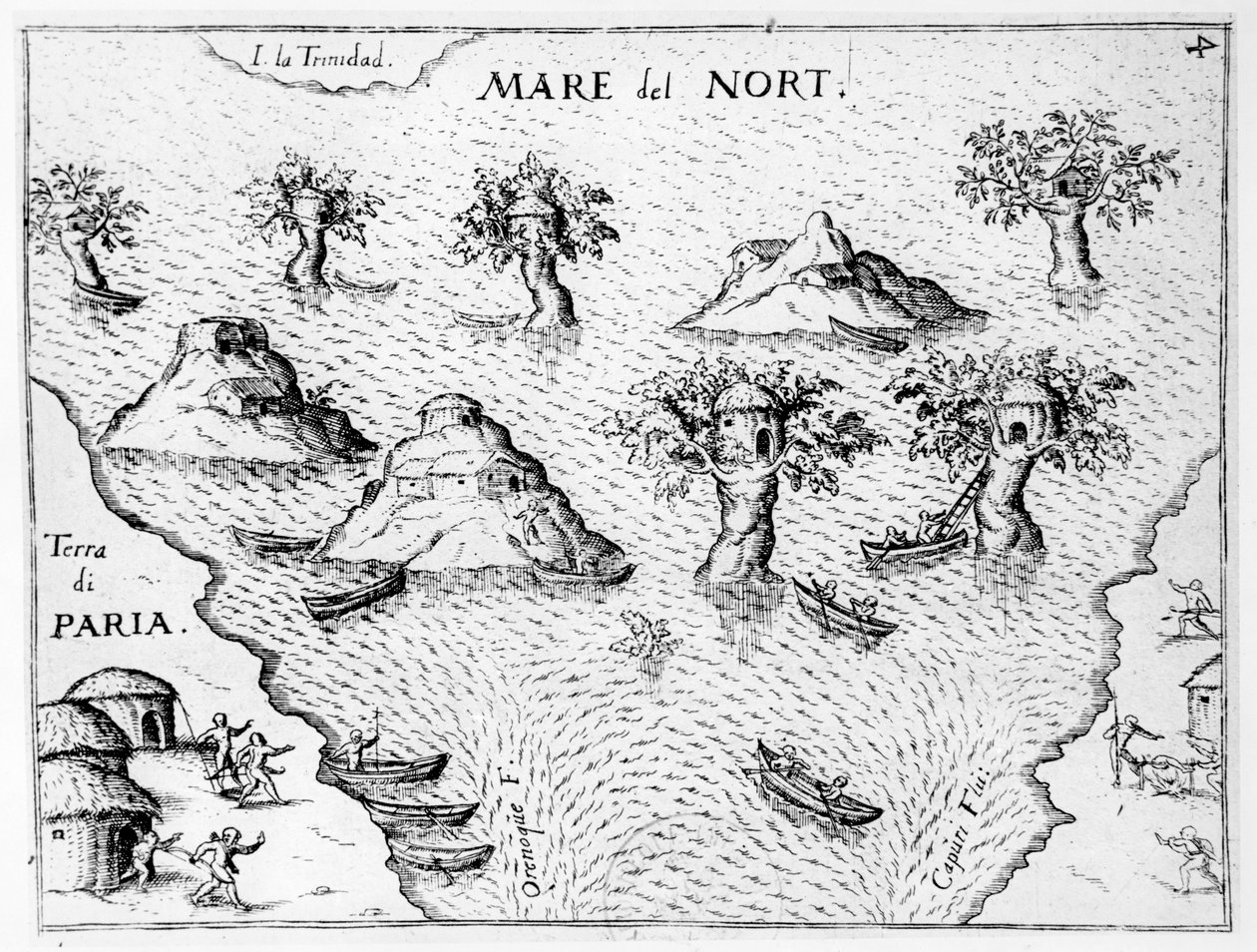 Map of the coast of Guyana, illustration from Regni Guianae by G. Raleigh by German School