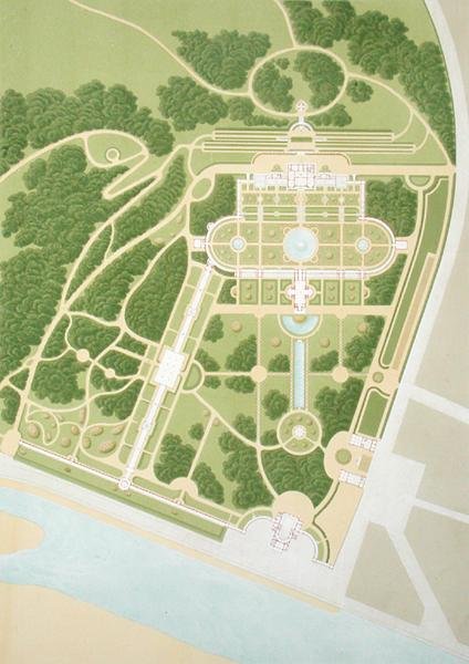 Map of the house and gardens of King Guillaume of Wurtemberg, published 1860 by German School