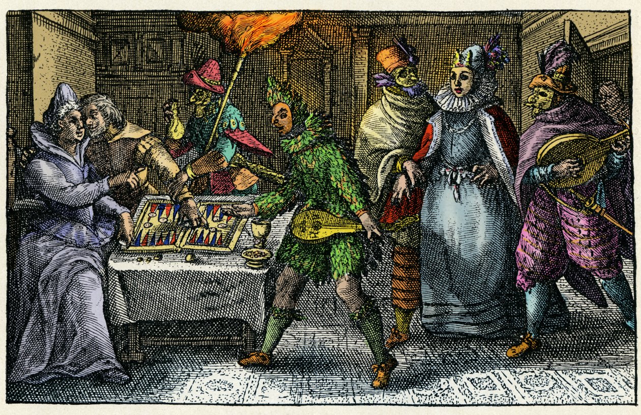 Masks visiting all dwellings bring the ritual Carnival festivities in every home by German School