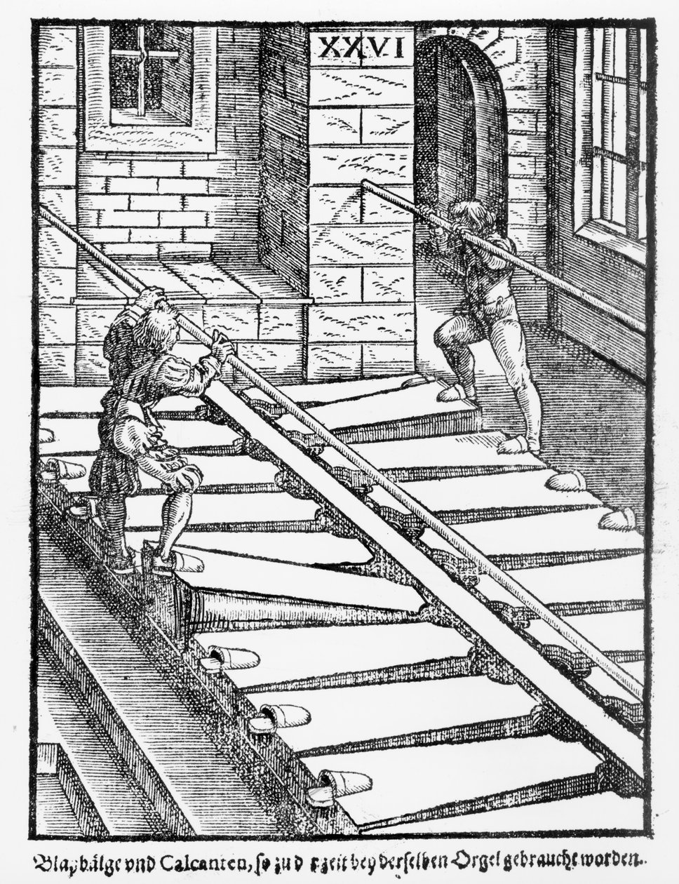 Organ Bellows and Blowers in Halberstadt Cathedral, from Praetorious Syntagma Musicum, pub. in 1619 by German School
