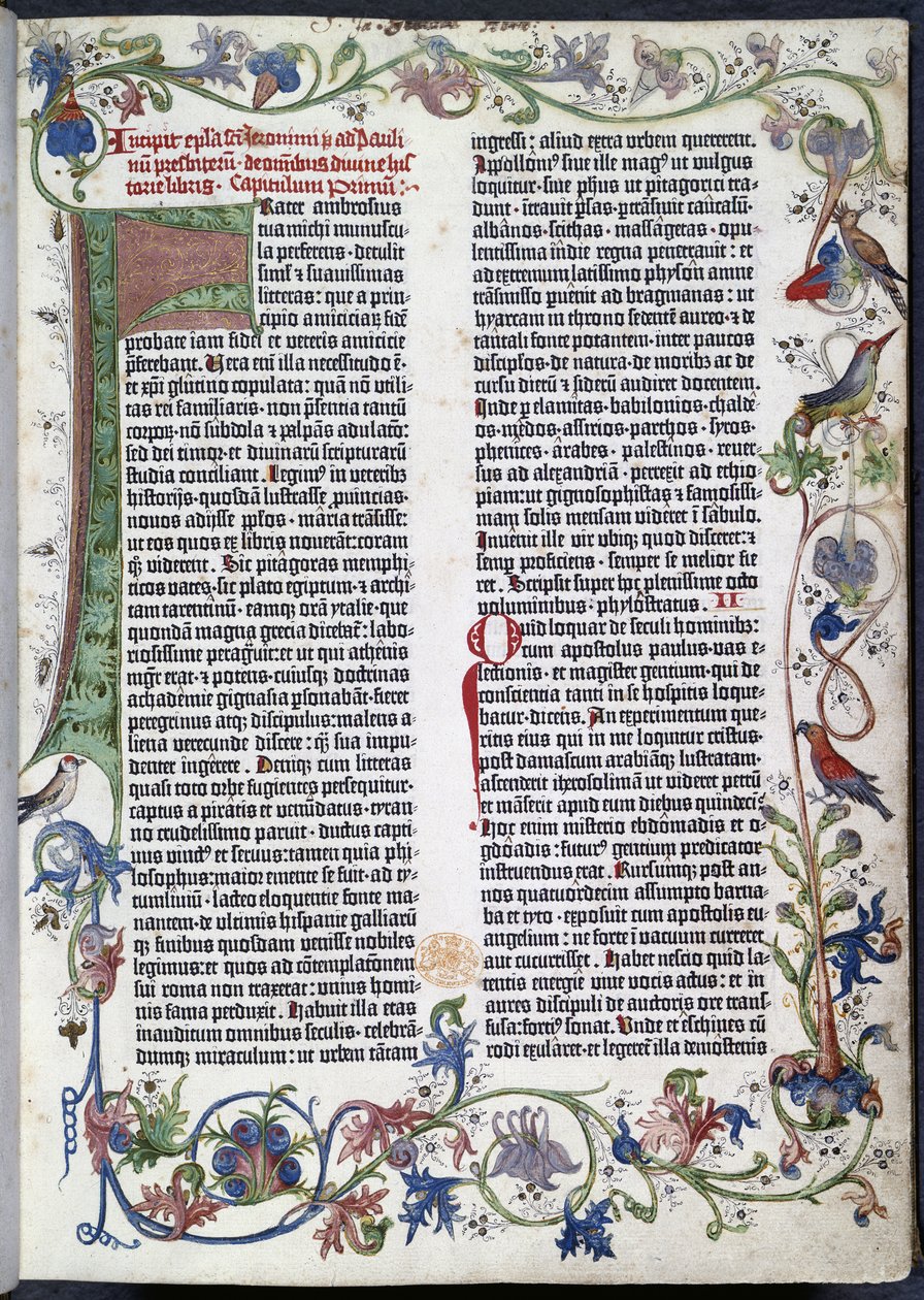 Page from the Gutenberg Bible, with Erfurt illumination by German School