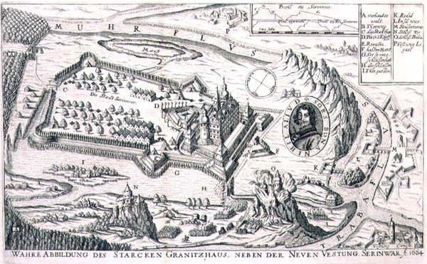 Plan of the granite stronghold near New Serinwar in 1664, illustration from a book on the Ottoman campaigns in Europe, engraved by Paul Furst (c.1605-66) by German School