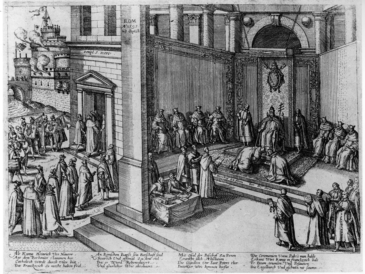 Pope Clement VIII accepts the submission of the French King, Henri IV, in St. Peter