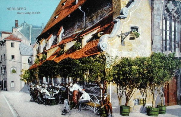 Postcard depicting the Bratwurstglocklein restaurant in Nuremberg, pre 1914 by German School