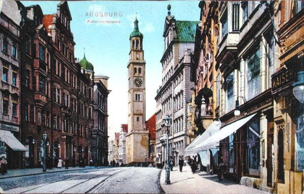 Postcard depicting the Karolinenstrasse in Augsburg by German School