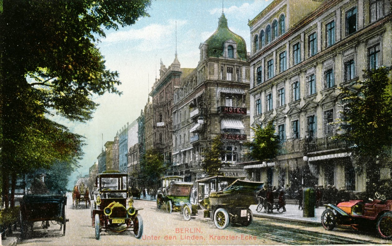 Postcard depicting the Unter den Linden and the Kranzler-Eck in Berlin, c.1910 by German School