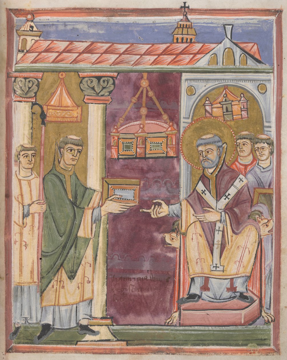 Priest presenting a book [to St. Augustine?] by German School