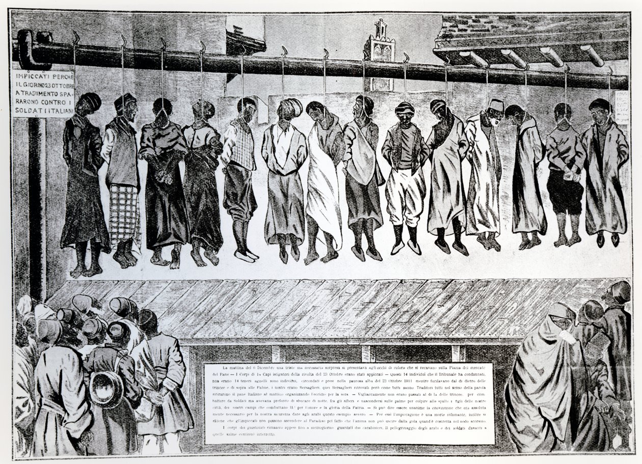 Public execution of citizens of Tripoli, who opposed the Italian invasion in 1911, from Simplicissimus magazine, 1912 by German School