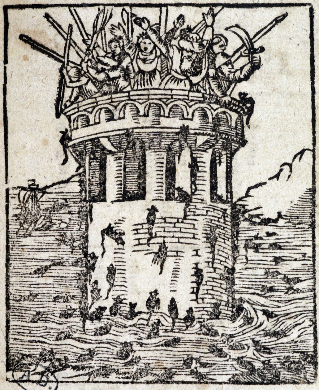 Rats attacking a tower - 16th century German engraving by German School