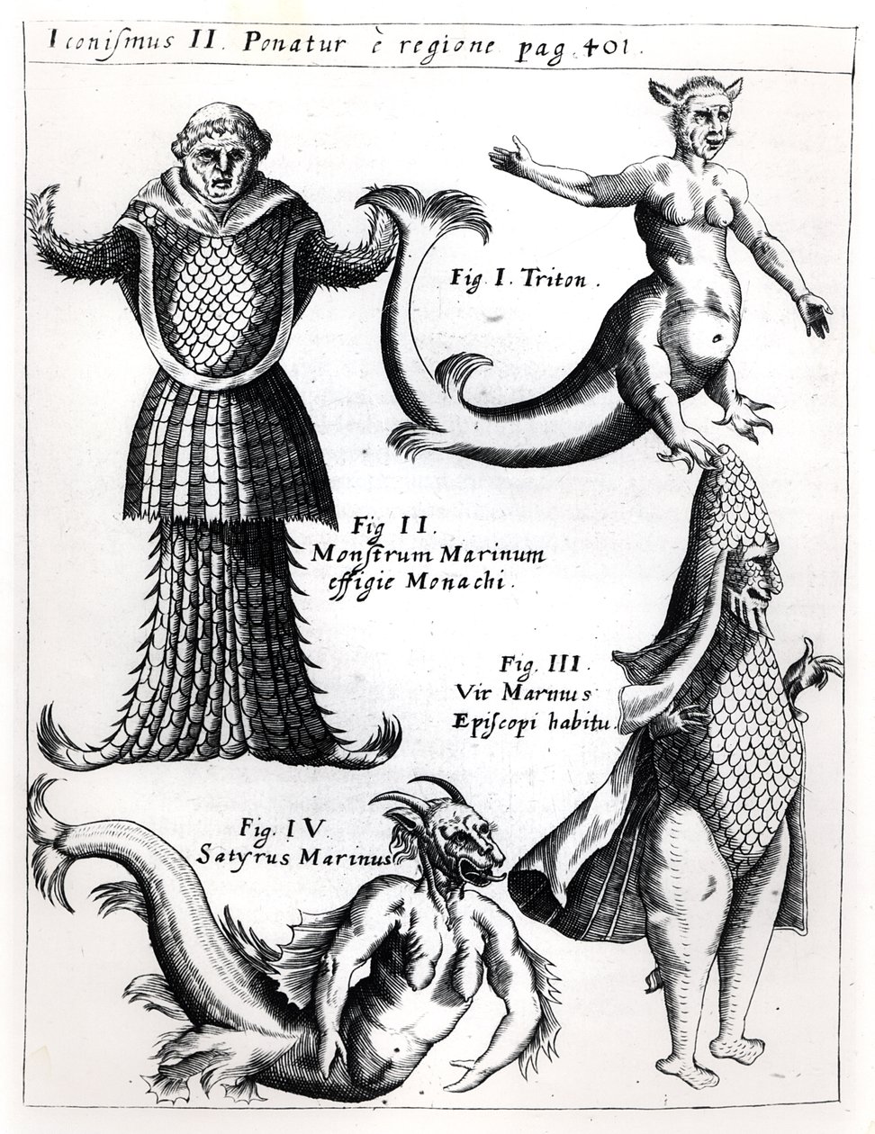 Sea monsters, illustration from Physica Curiosa by Gaspar Schott, published Wuerzburg 1662 by German School
