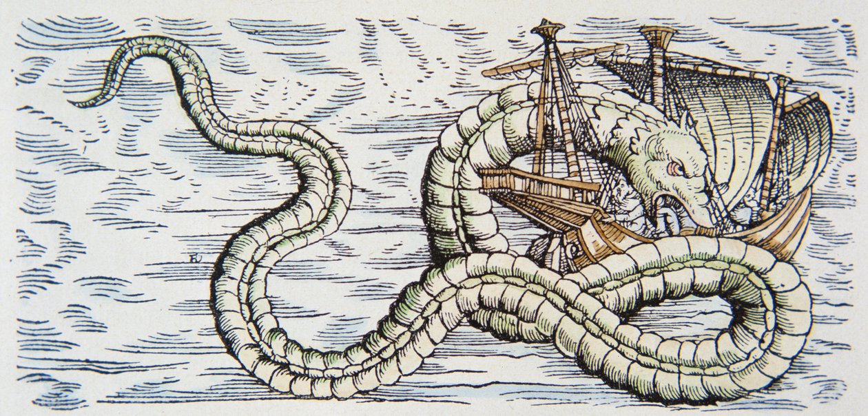 Sea serpent attacks a ship by German School