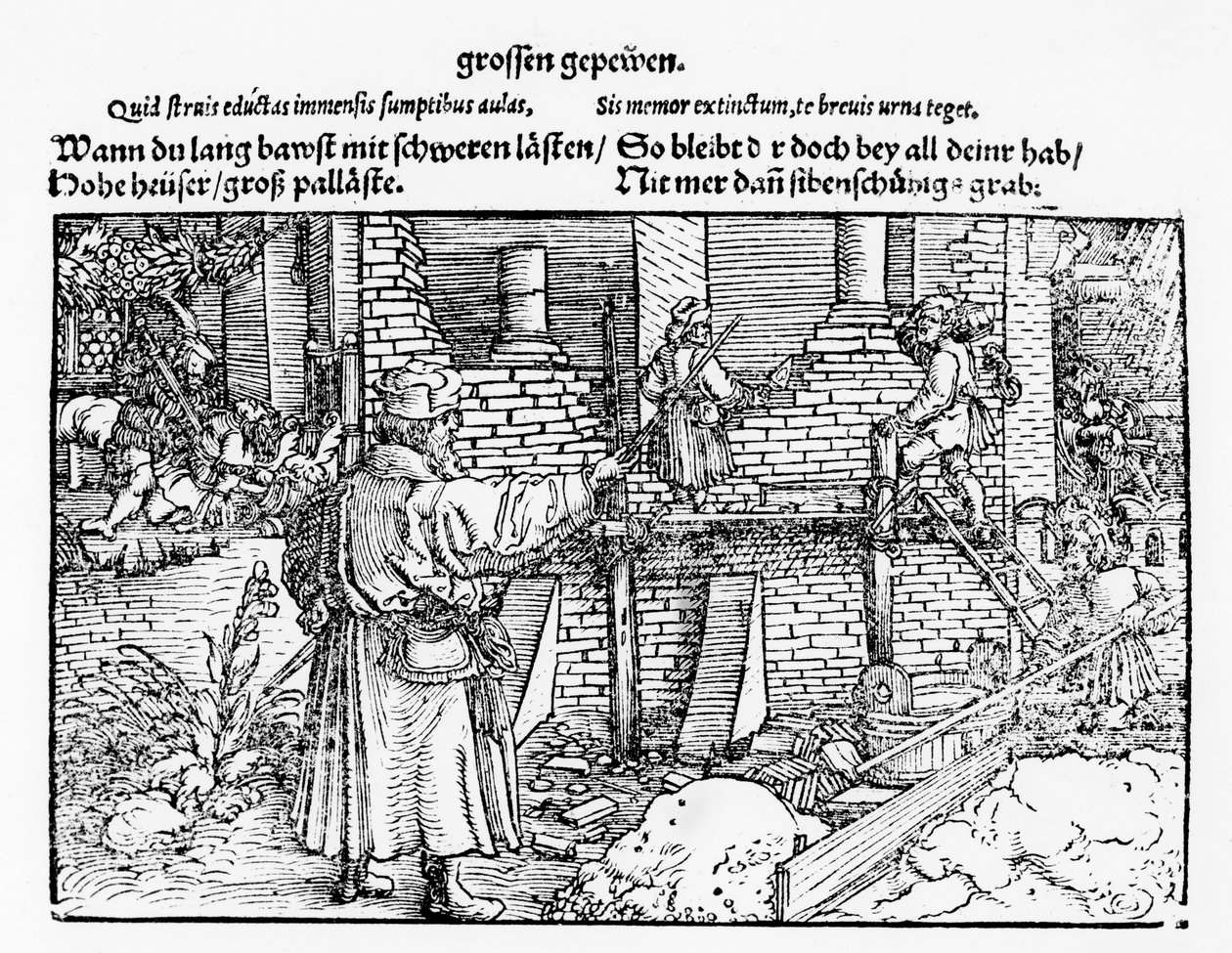 Stonemasons at work by German School