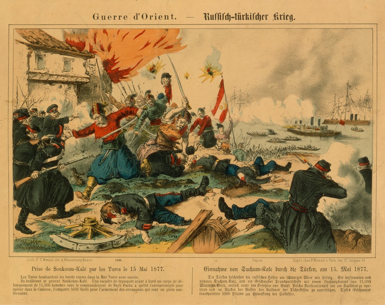 Taking of Suchum-Kale by the Turks During the Russo-Turkish War, 15 May 1877, Published by F.C. Wentzel, Weissenburg, 1877 by German School