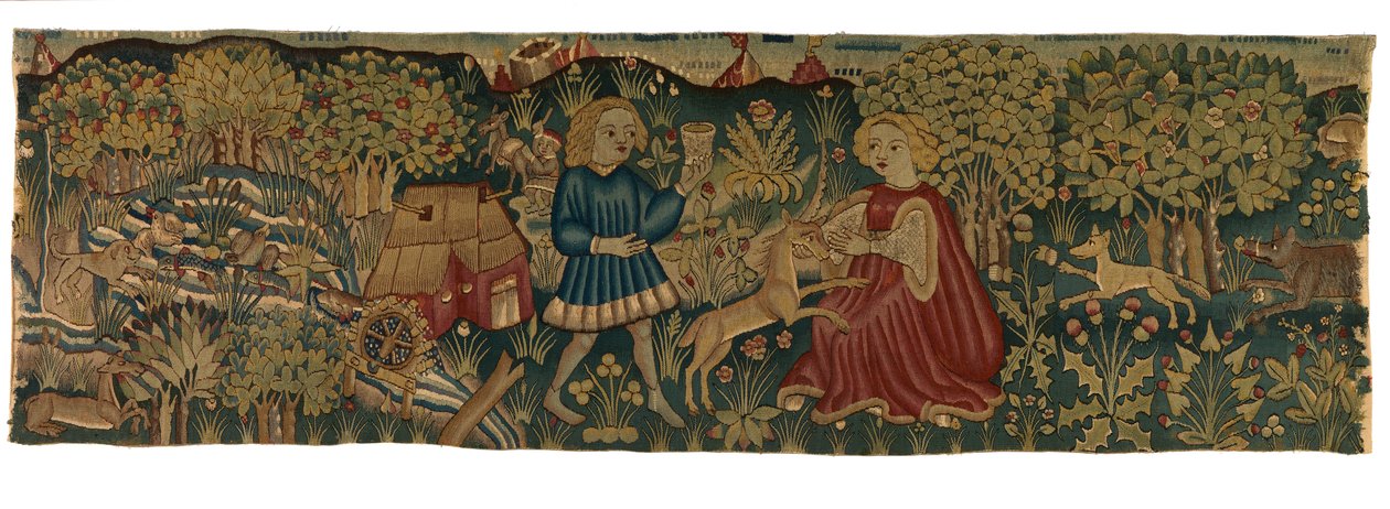 Tapestry Strip Depicting Virgin and Unicorn by German School