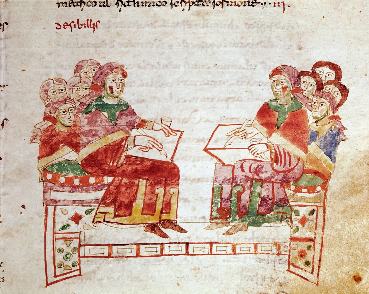 Teaching scene in a miniature school from 