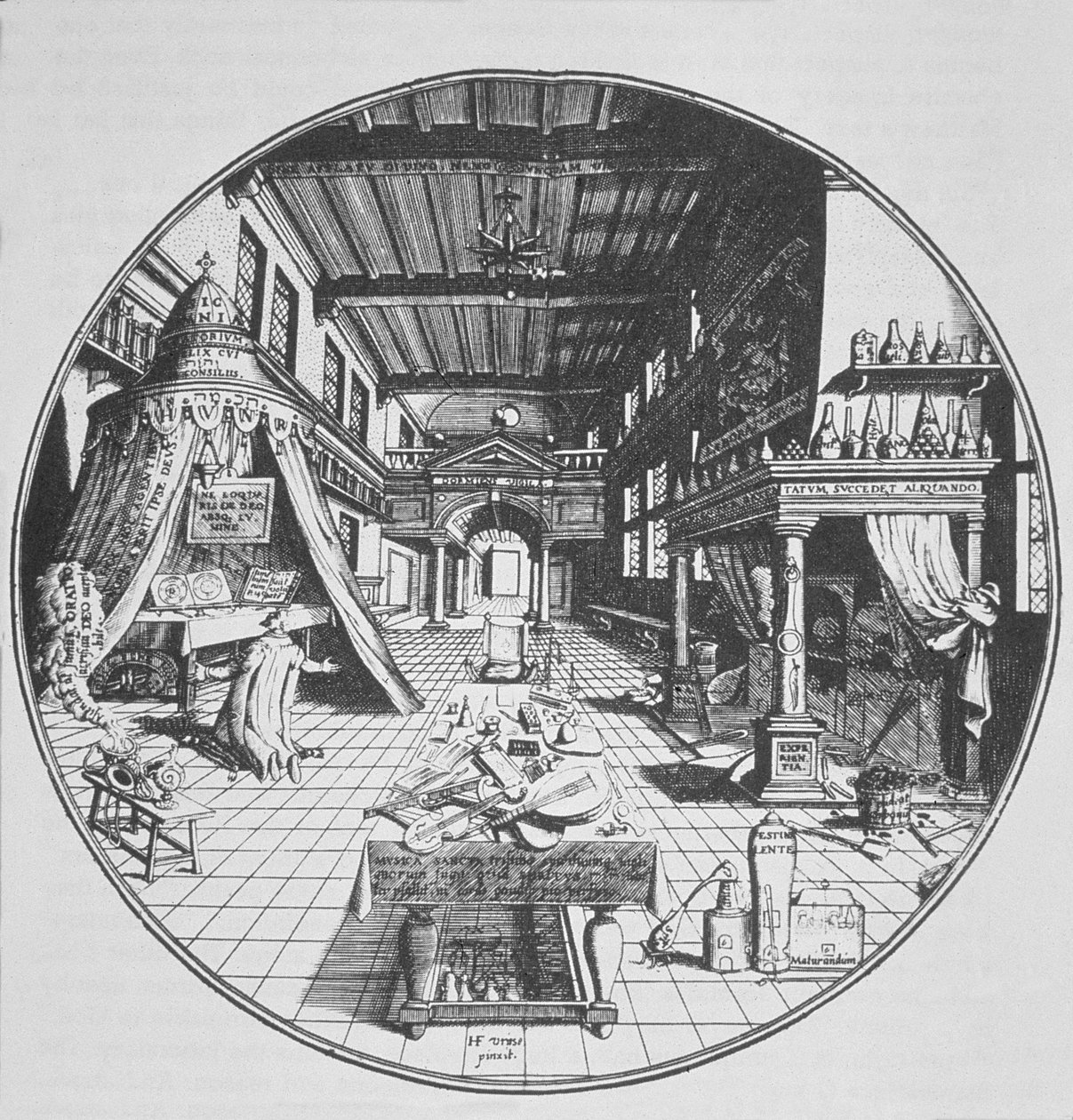 The Alchemist in his Laboratory, from Amphitheatrum Aeternae Sapientiae by Heinrich Kunrath, illustrated in a history of magic published late 19th century by German School