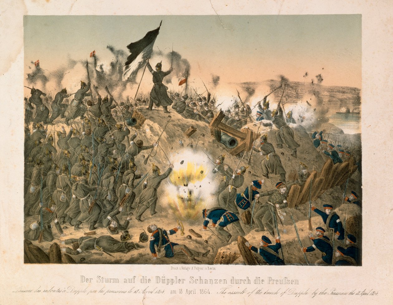 The Battle of Dybboel in the Second Schleswig War, on 18 April 1864, published by Verlag A. Felgner, Berlin, 1864 by German School