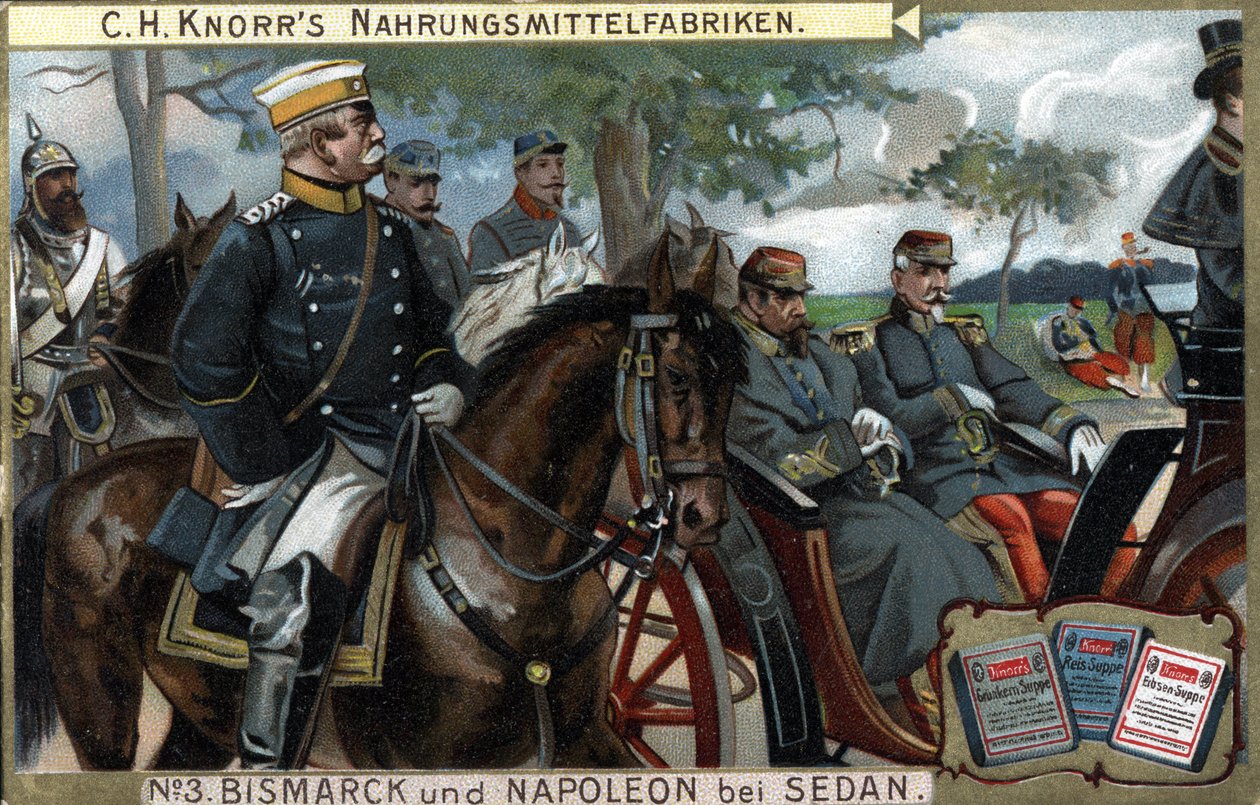 The Battle of Sedan, War of 1870: General Otto von Bismarck, King of Prussia escorted Emperor Napoleon III by German School