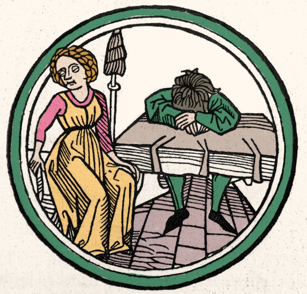 The Four Temperaments: Melancholic (sad and depressed) (Xylography, Augsburg 1480) by German School