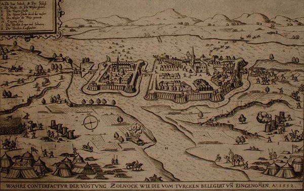 The Siege of Zolnock by the Turks in 1552, illustration from a book on the Ottoman campaigns in Europe, engraved by Paul Furst by German School
