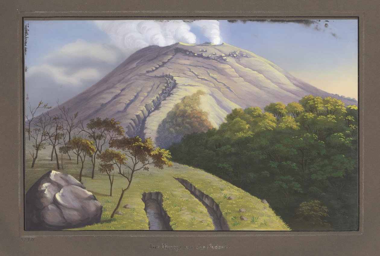 The Southside of Summit of Merapi as Seen from a Height of 5231 Feet, September 1836, Pl.VII, from Topographischer und Naturwissenschaftlicher Atlas zur Reise durch Java, by Dr. Fr. Junghuhn, Magdeburg by German School