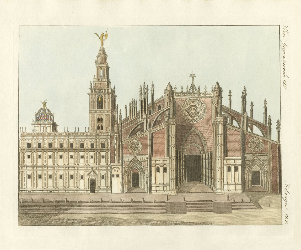 The Cathedral or Metropolitan Church of Seville (coloured engraving) by German School