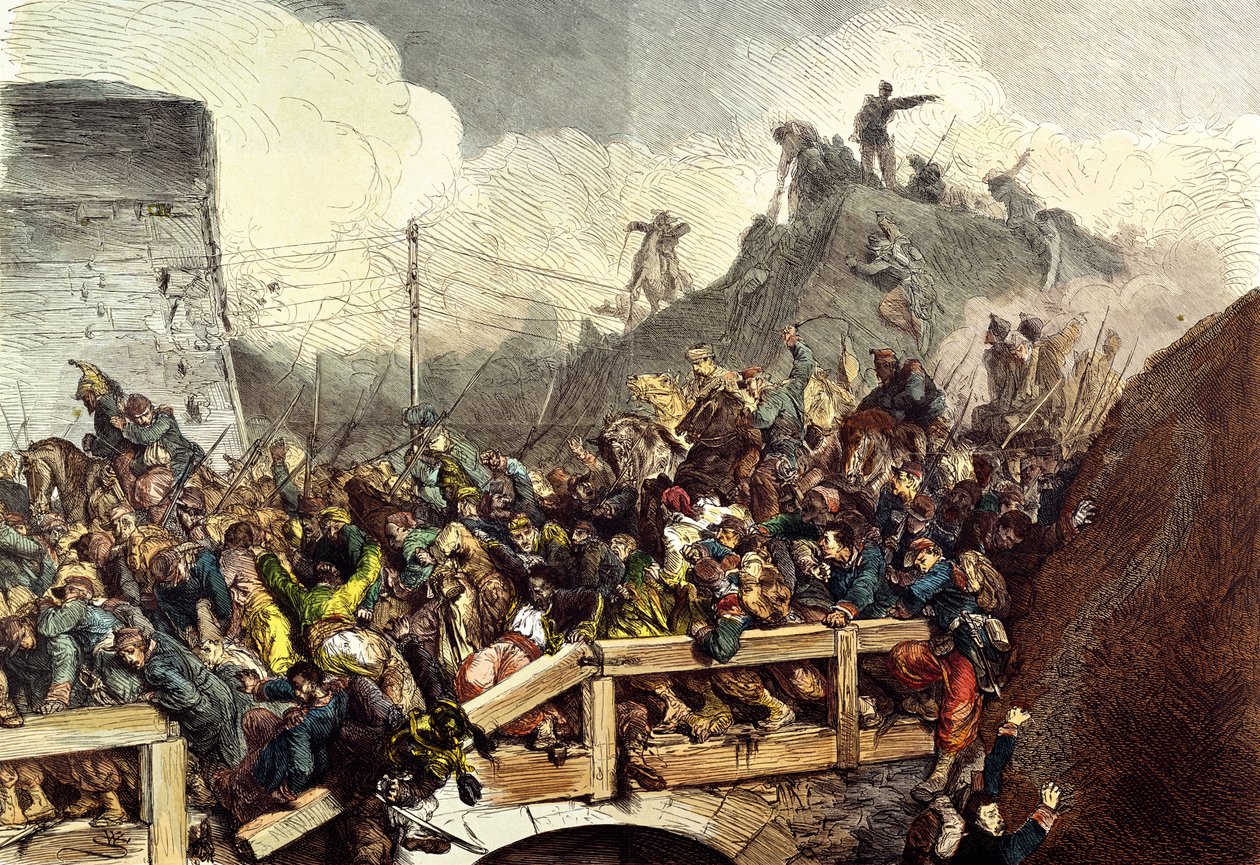 The defeated French troops at the battle of Sedan, 1st September 1870 by German School
