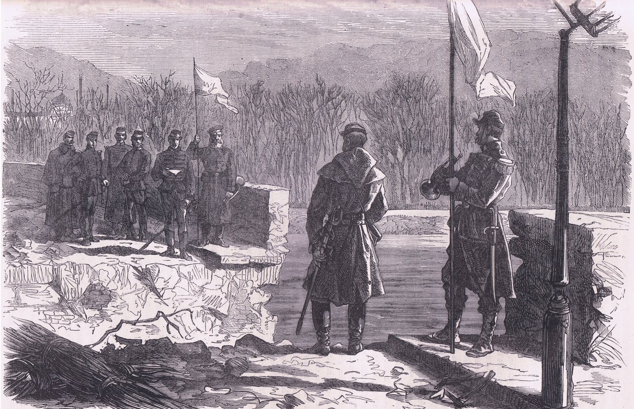 The peace negotiations-a meeting at the Bridge of Sevres, Cassells History of the War between France and Germany published by Cassell and Company Limited, c.1890 by German School