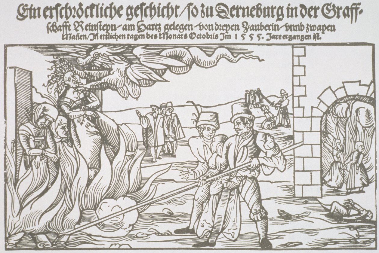 Three Witches Burned Alive, pamphlet illustration by German School