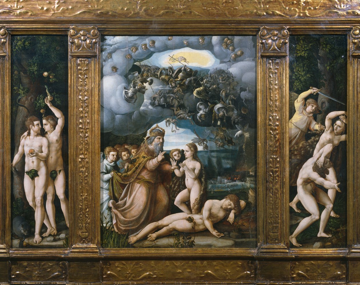 Triptych of the Creation, Adam and Eve, Creation of Eve, Expulsion from Paradise by German School