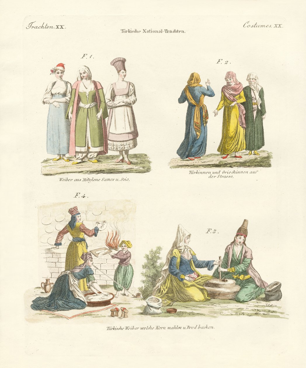 Turkish National Costumes (coloured engraving) by German School