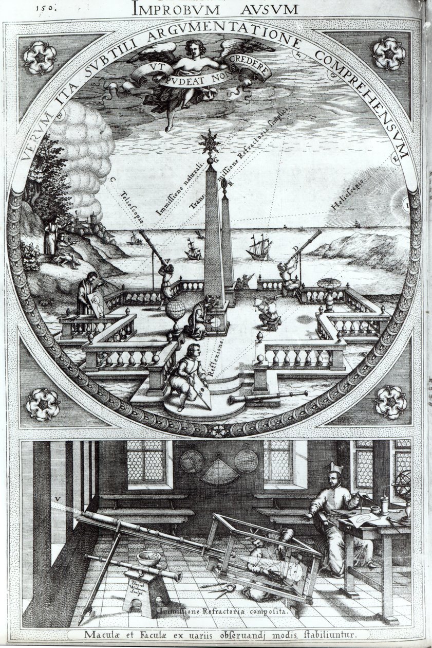 Various Methods of Observing Sunspots, Illustration from Rosa Orsina by Christoph Scheiner, Published 1630 by German School