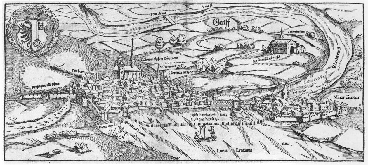 View of Geneva (from Cosmographie Universelle by Sebastien Munster, published 1559) by German School