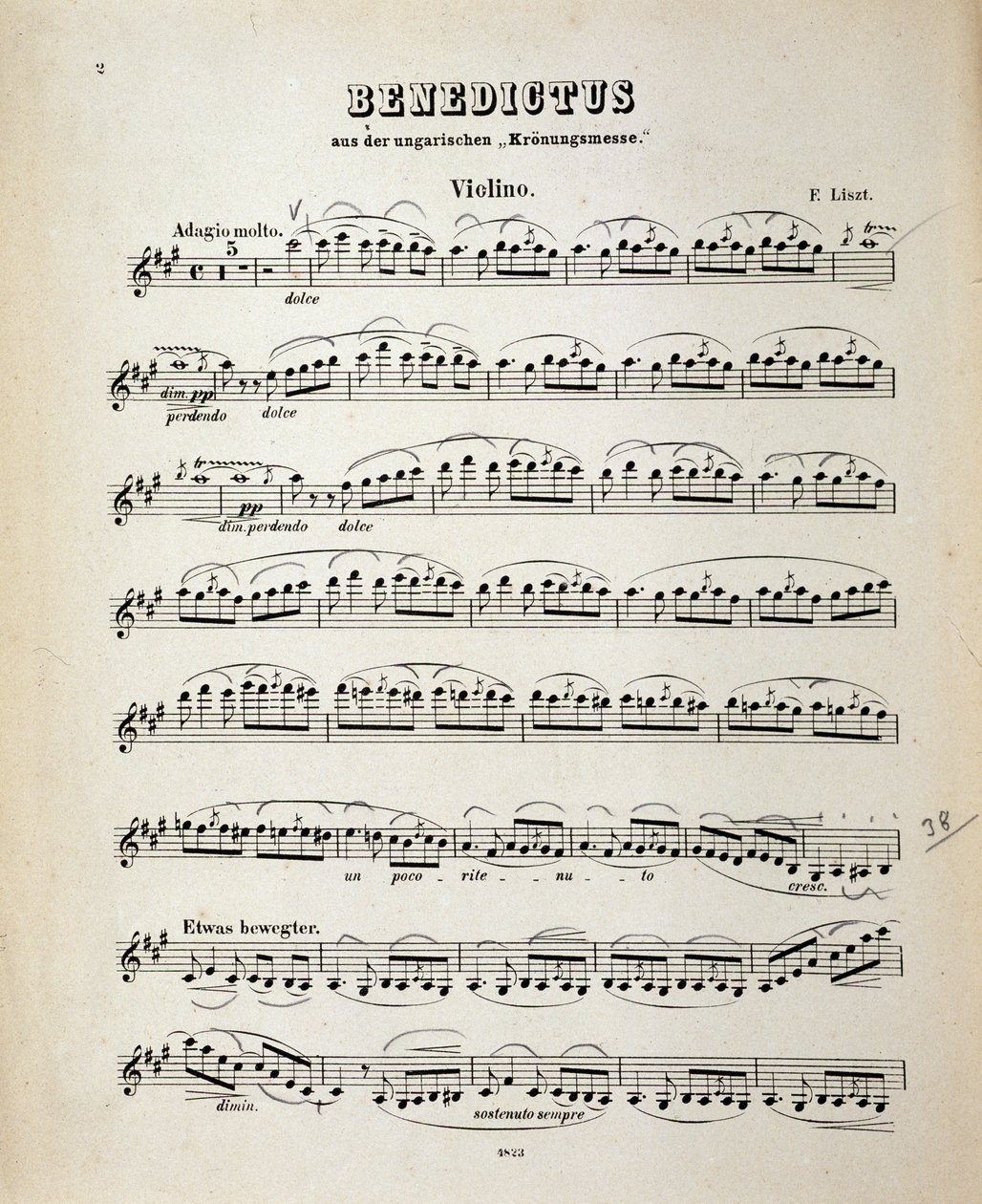 Violin Score Page from Hungarian Coronation Mass by Franz Liszt by German School