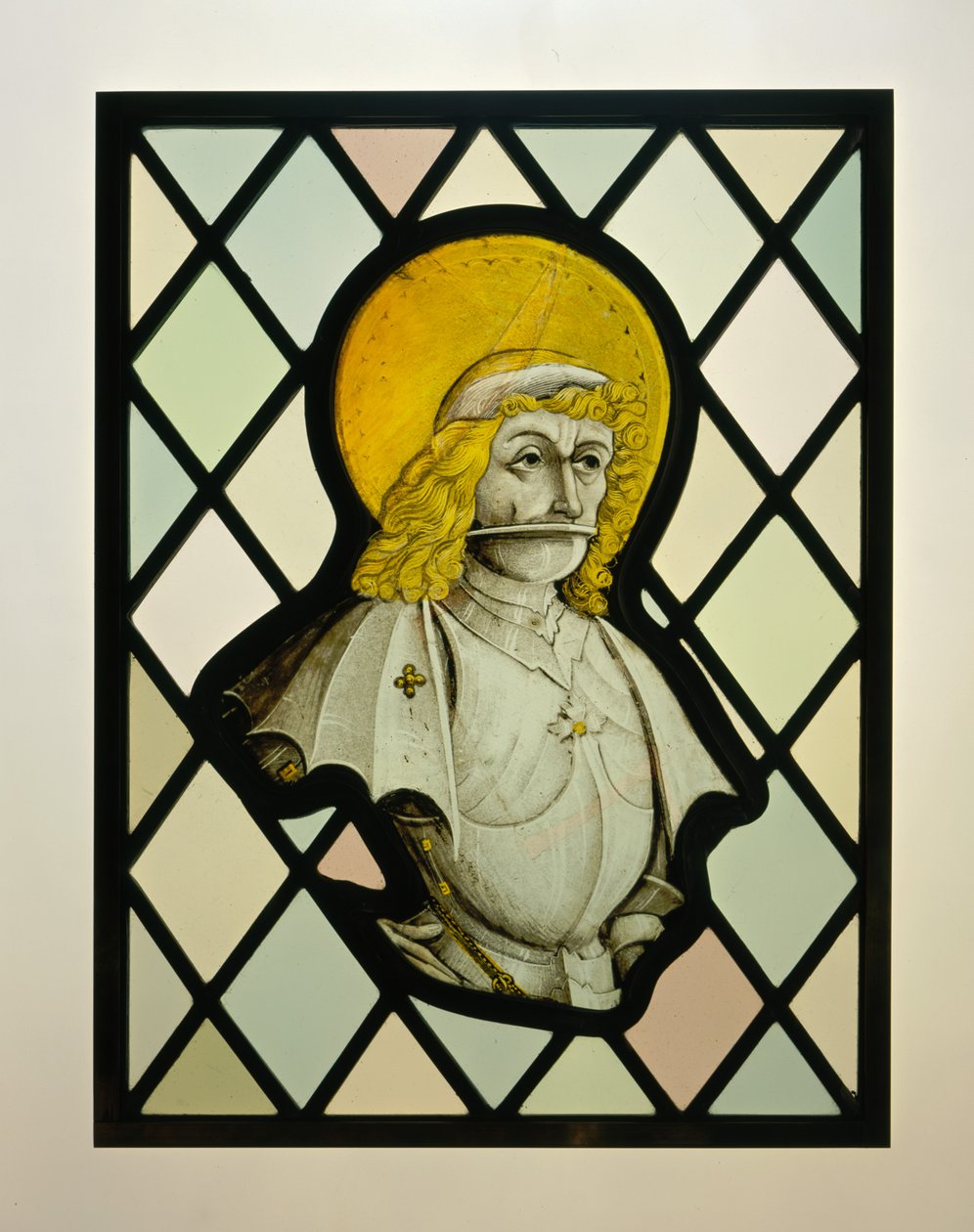 Window Panel Fragment with Armored Saint by German School