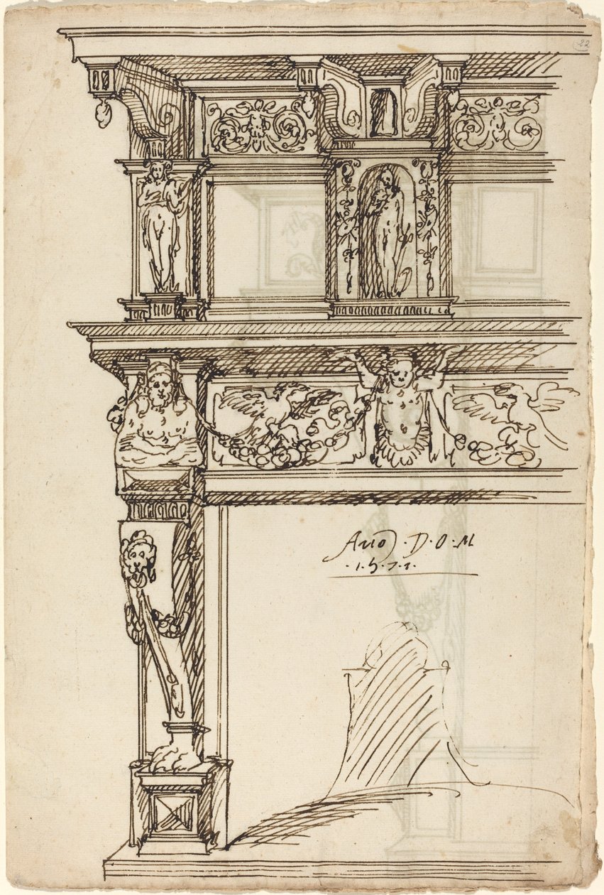 Palatial Mantelpiece with Mercury and Hope [recto] by German or Austrian 16th Century