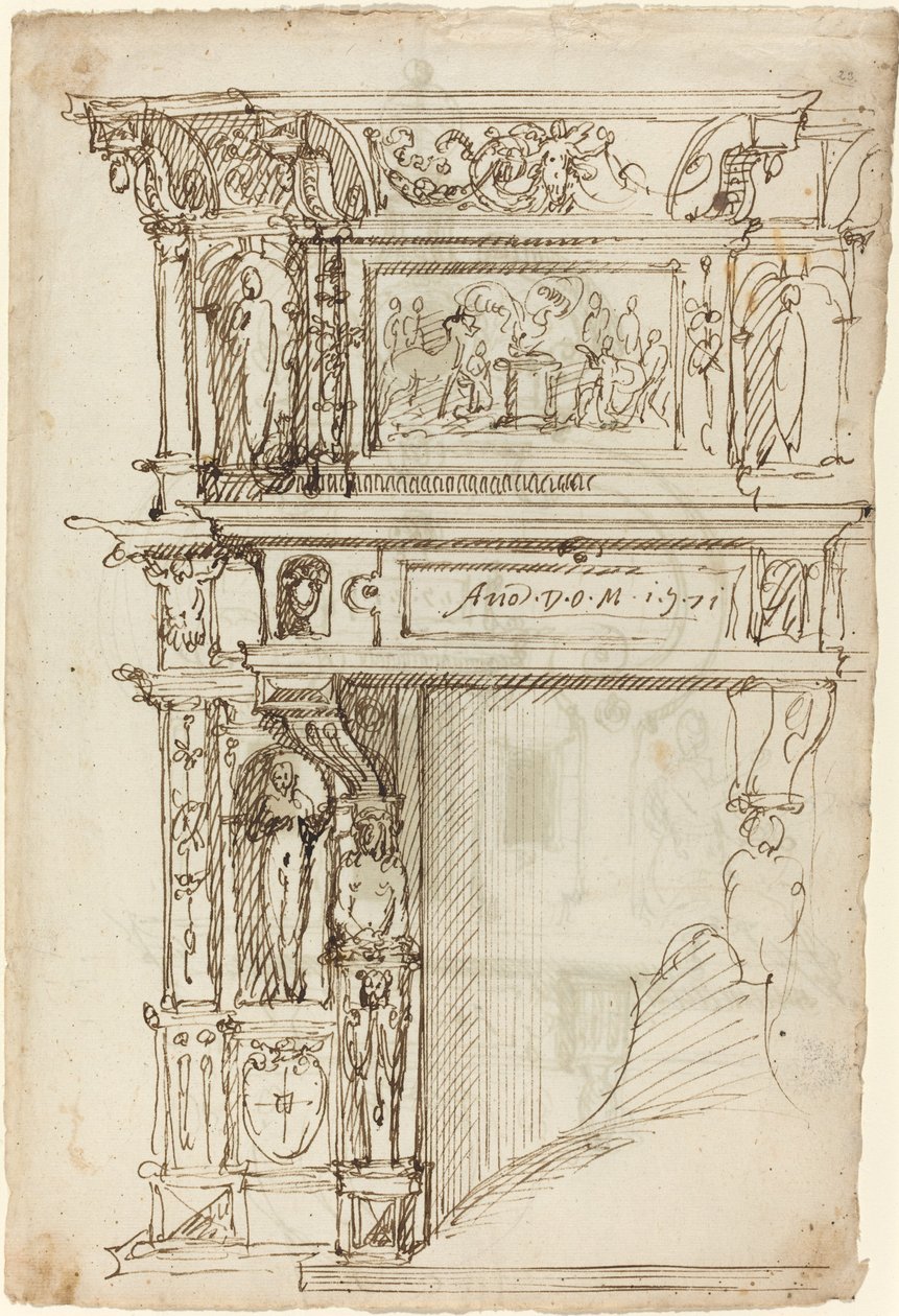 Palatial Mantelpiece with a Scene of Ancient Sacrifice by German or Austrian 16th Century