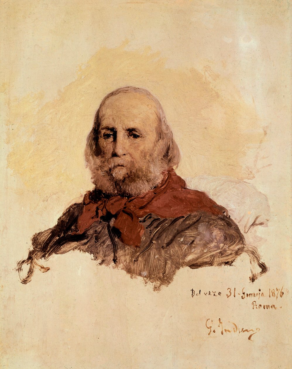 Italian Unite: portrait of Giuseppe Garibaldi (1807-1882), Italian patriot. Work by Gerolamo (Girolamo) Induno (1825-1890) by Gerolamo Induno