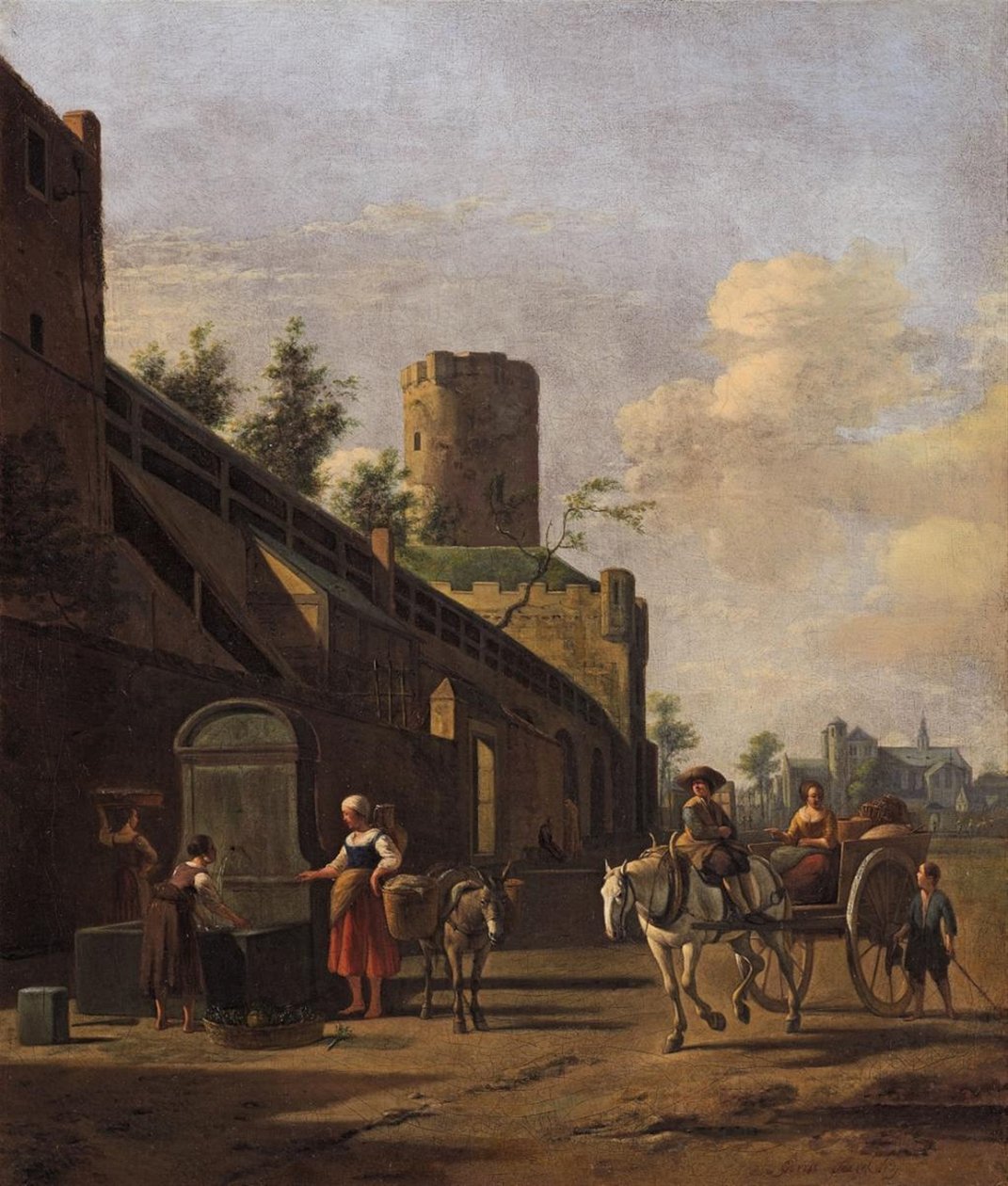 City Wall of Cologne with Peasants and Travellers Nearby, the Church of St. Pantaleon in the Background by Gerrit Adriaenszoon Berckheyde