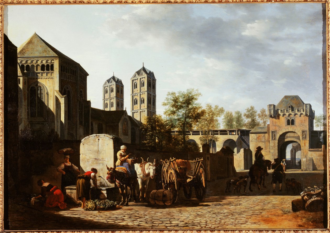 Public Fountain and Saint Gereon Church in Cologne by Gerrit Adriaenszoon Berckheyde