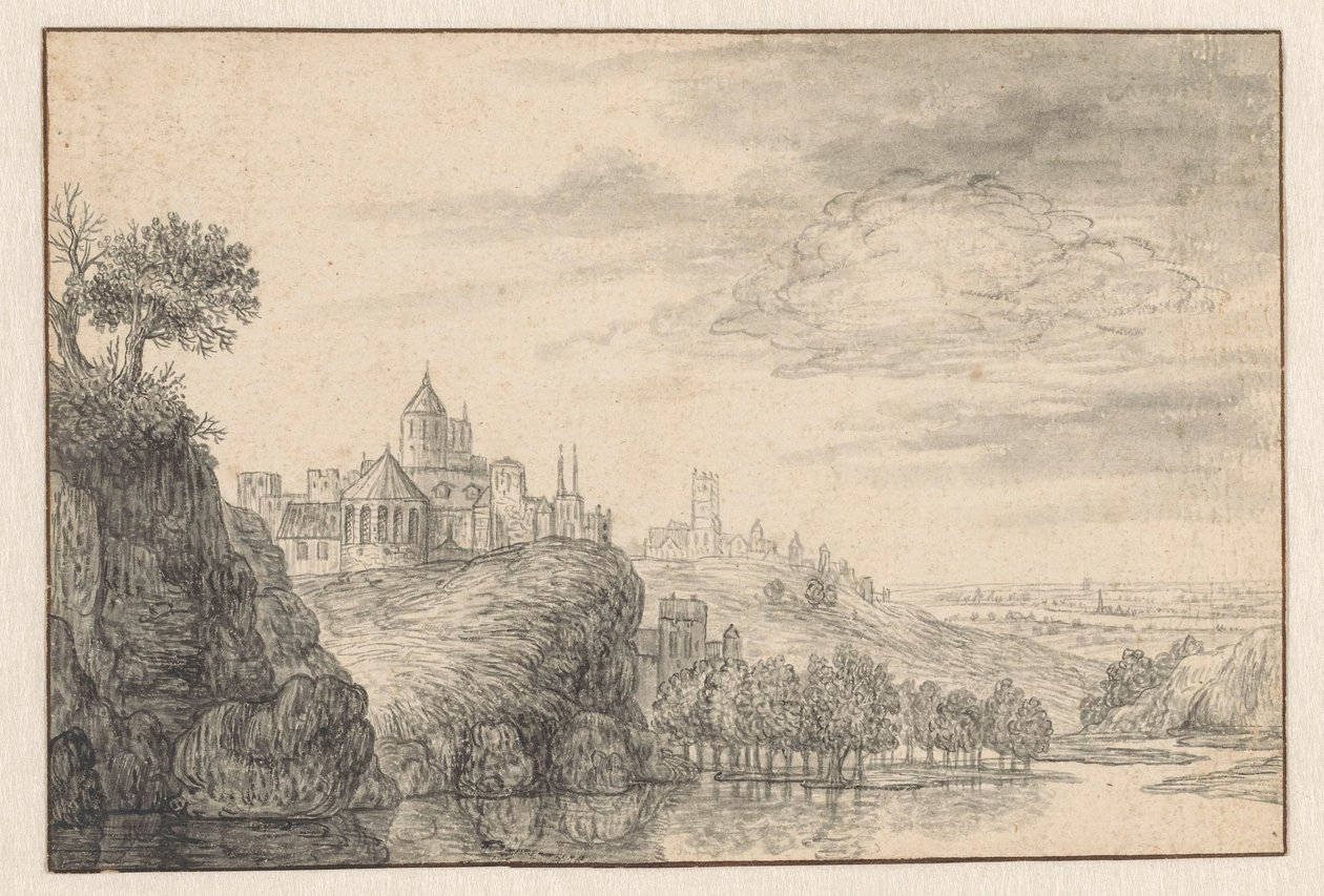 Fantasy View of a City on a High Riverbank by Gerrit Battem