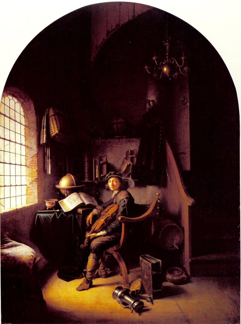 Young Violinist Sitting in His Study Room by Gerrit Dou