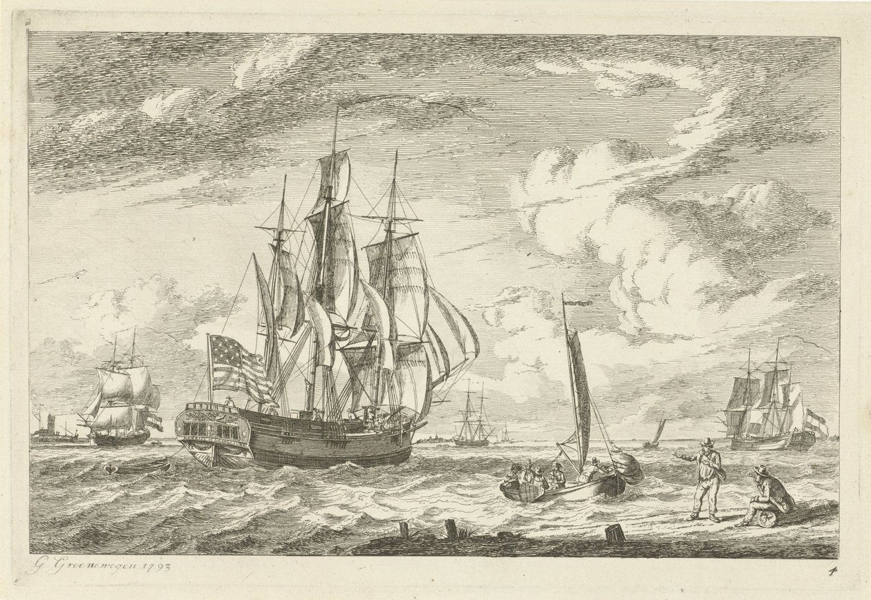 American Three-Master and Other Ships by Gerrit Groenewegen