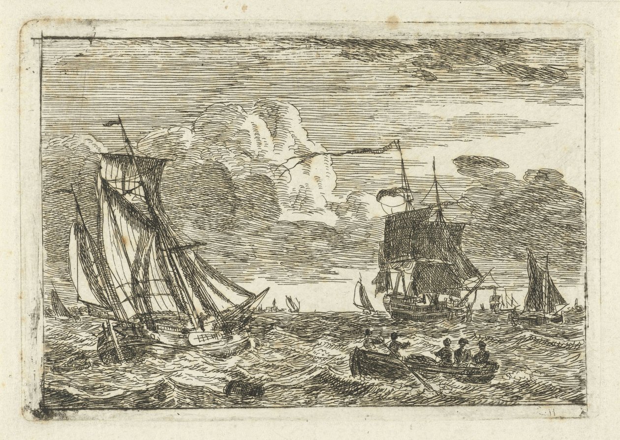 Various Sailing Ships and a Sloop at Sea by Gerrit Groenewegen