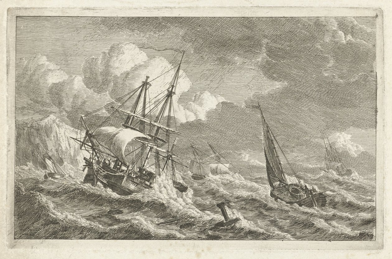 Ships in Distress by a Rocky Coast (Various Ships on the Water) by Gerrit Groenewegen