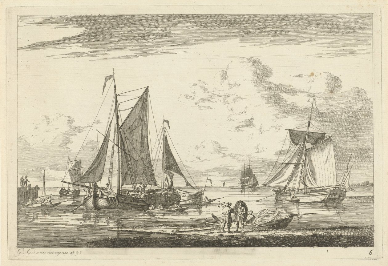 Beach and Sea with Various Boats by Gerrit Groenewegen