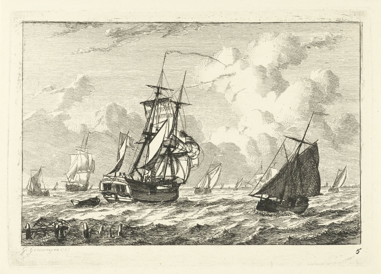 Various Sailing Ships on Rough Water by Gerrit Groenewegen